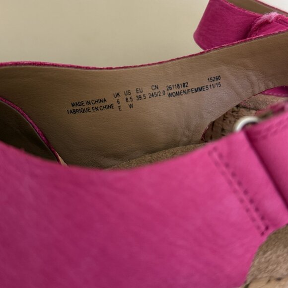 CLARKS Caslynn Diem Leather Slingback Wedge Sandal 8.5W Fuchsia nubuck pink EUC - Picture 11 of 15